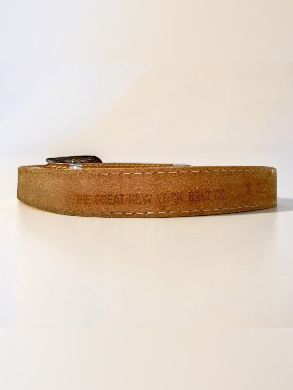 The Great NY Belt Company Western Leather Belt with Buckle. Tan, Silver. 32” - Picture 11 of 13